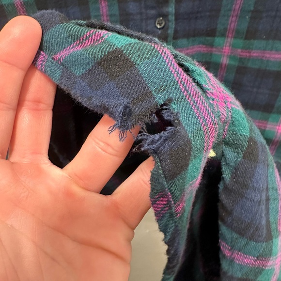 Ralph Lauren Plaid Flannel Nightshirt Medium Green Navy Pink RL crest - Picture 4 of 11